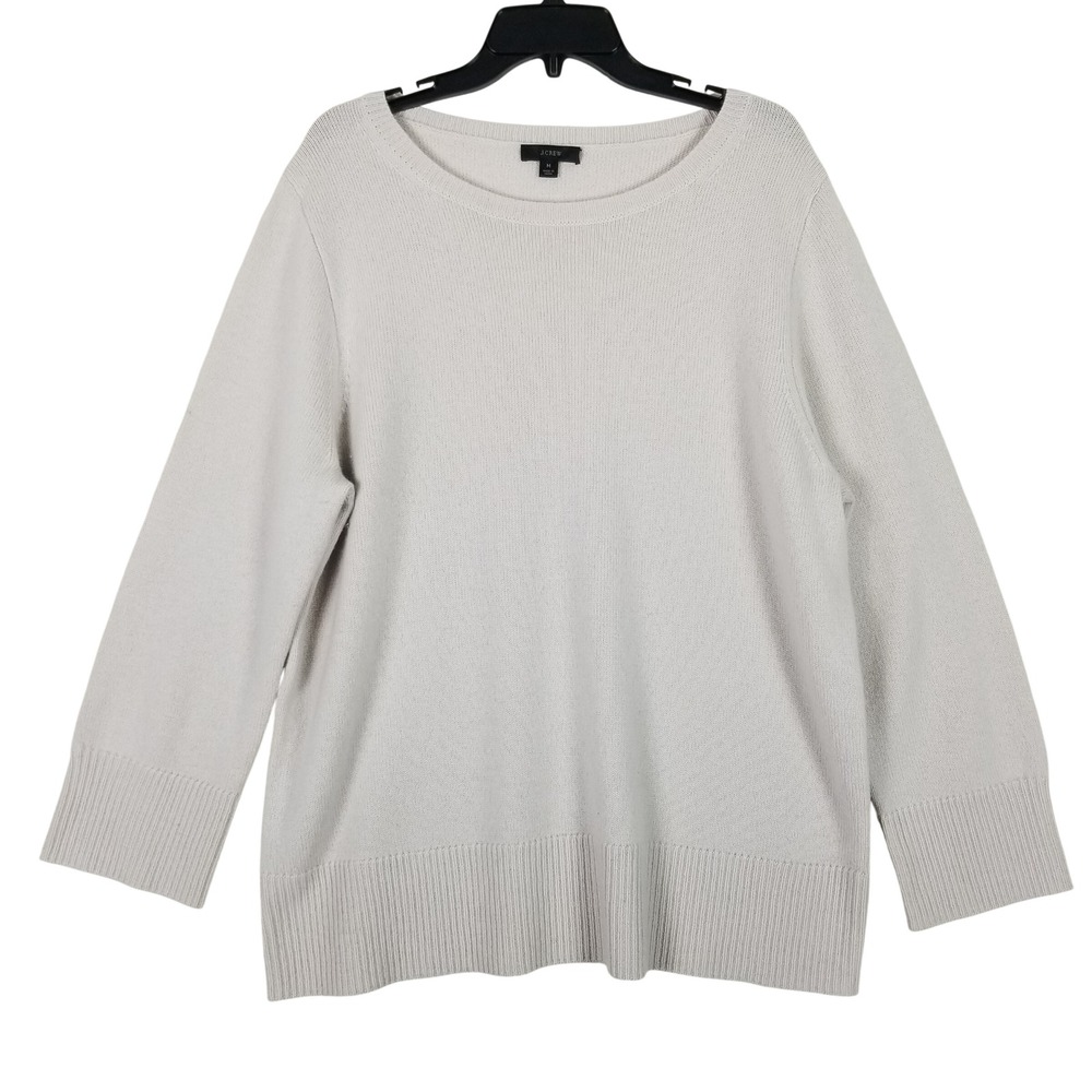 J.Crew Sweater Women Size M Gray Wool Cashmere Blend Crew Neck Ribbed Trim 232S